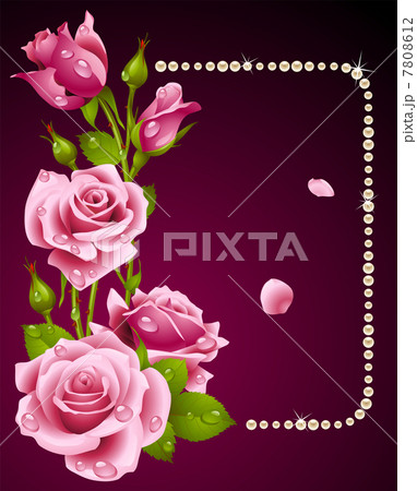 Vector pink rose and pearls frame 7808612