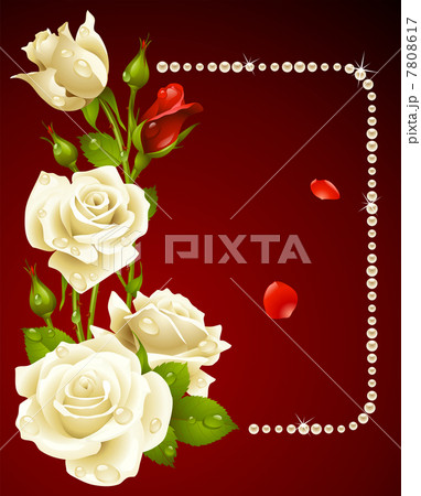 Vector white rose and pearls frame. Design element. 7808617