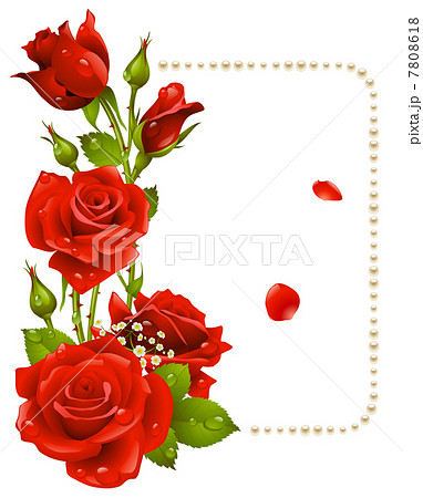 Vector red rose and pearls frame. Design element. 7808618