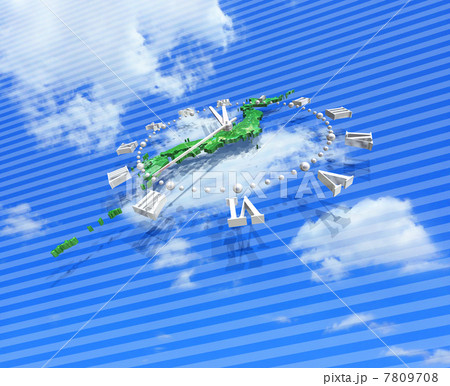 11時59分／青空の日本地図と時計 7809708