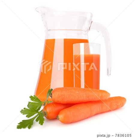 Carrot vegetable juice in glass jug Carrot vegetable juice in glass jug 7836105