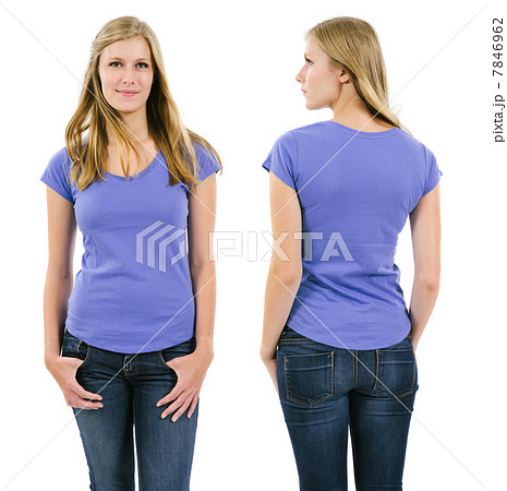 Blond woman with blank purple shirt Blond woman with blank purple shirt 7846962
