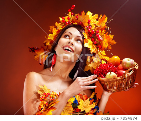 Girl holding basket with fruit. Girl holding basket with fruit. 7854874
