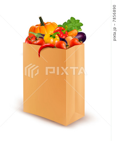 Background with fresh vegetables in paper bag. Healthy Food. Vec 7856890