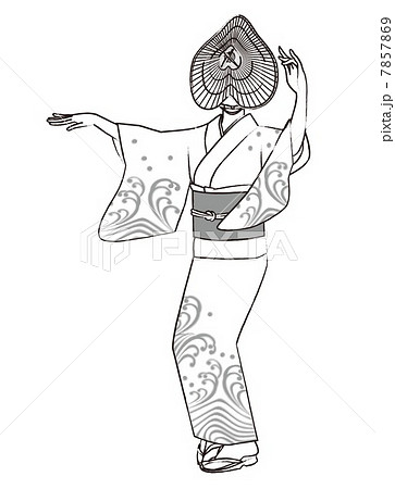 おけさ笠で盆踊りする女性のイラスト素材
