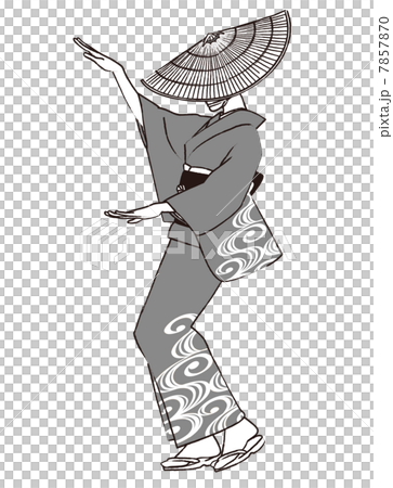 おけさ笠で盆踊りする女性 7857870