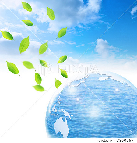 地球エコ 青空と葉っぱと水の地球のイラスト素材
