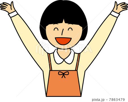 笑顔で万歳をする女の子のイラスト素材