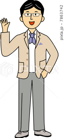 手を上げて挨拶する３０代中年男性 7863742