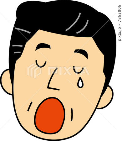 大あくびする60代男性の顔のイラスト素材