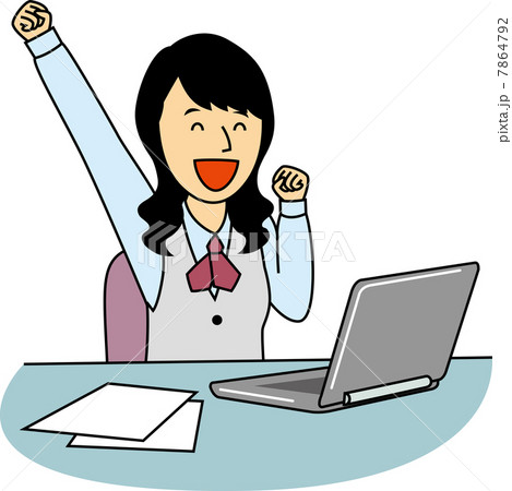 右手をあげて喜ぶ20代OL 右手をあげて喜ぶ20代OL 7864792