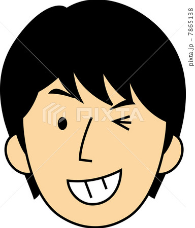 ウインクをして笑う10代男子高校生の顔のイラスト素材