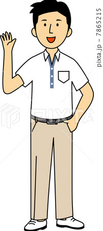 手を上げて挨拶する３０代中年男性 7865215