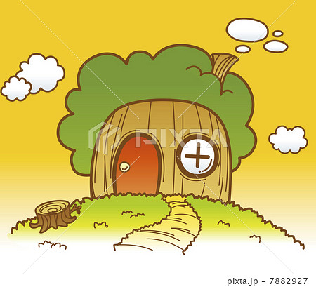 切り株と木の家のイラスト素材 727