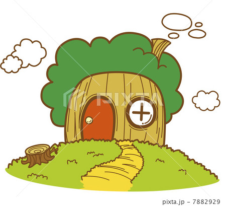 切り株と木の家のイラスト素材 729