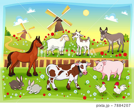 Farm animals with background. 7884207