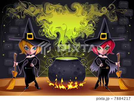 Funny witches with pot. 7884217