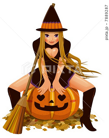 ハロウィンの女性とかぼちゃのイラスト素材 787