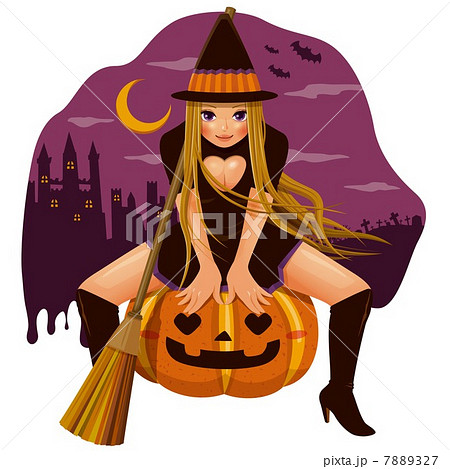 ハロウィンの女性とかぼちゃのイラスト素材 727