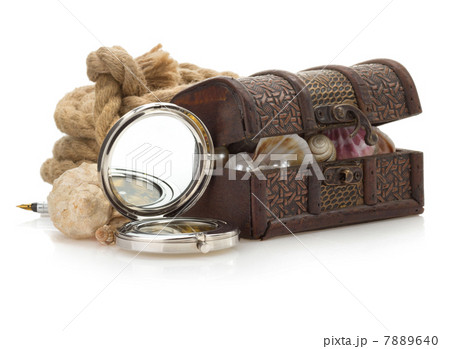 treasure box and sea concept on white treasure box and sea concept on white 7889640