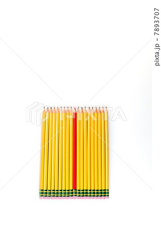 One red pencil amongst yellow pencils One red pencil amongst yellow pencils 7893707