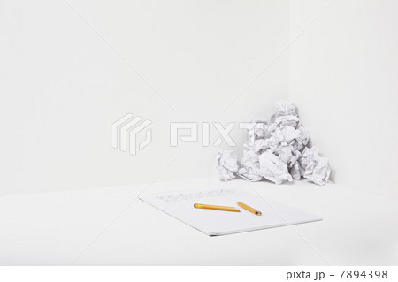 Broken pencil, notebook and crumpled paper 7894398