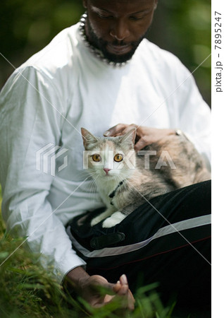 Man petting his cat Man petting his cat 7895247