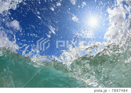 Crashing wave viewed underwater Crashing wave viewed underwater 7897484