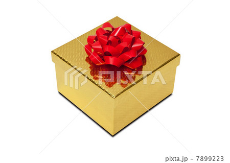Golden gift box with red bow 7899223