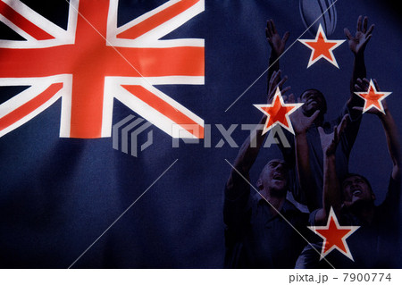 New Zealand flag and rugby players 7900774