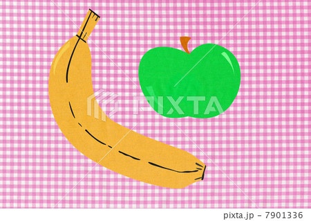 Banana and apple on pink gingham background Banana and apple on pink gingham background 7901336