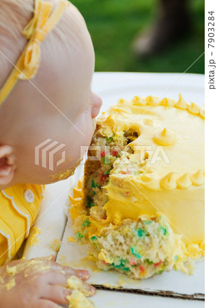 Baby eating a cake 7903284
