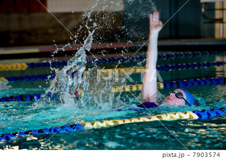 Young woman doing backstroke in swimming pool 7903574
