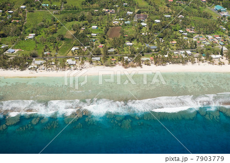Aerial view of Cook Islands coastline 7903779