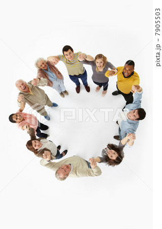 Group of people in a circle, high angle view 7905503