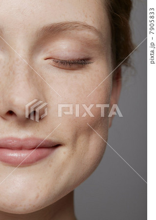 Close up of part of young woman's face with eyes closed Close up of part of young woman's face with eyes closed 7905833
