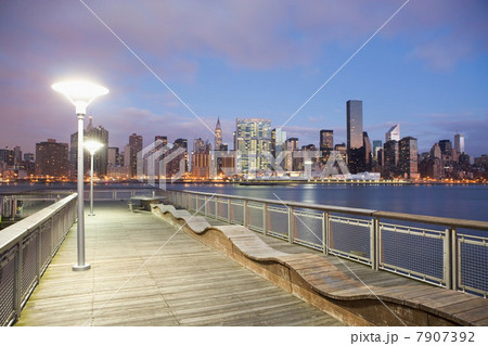 New York City skyline lit up at dusk 7907392