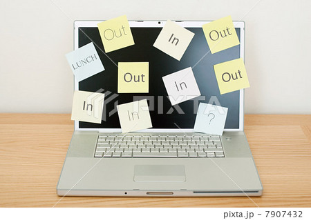 Adhesive notes on laptop 7907432