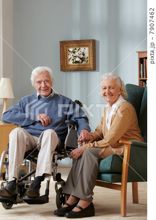 Senior couple, man in wheelchair, portrait Senior couple, man in wheelchair, portrait 7907462