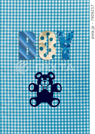 Teddy bear and the word Boy on blue gingham background Teddy bear and the word Boy on blue gingham background 7909257