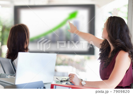Businesswoman pointing to graph 7909820
