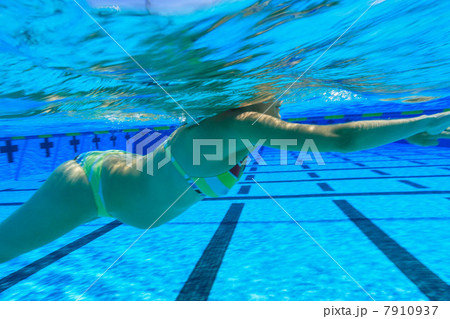 Pregnant woman swimming in pool 7910937