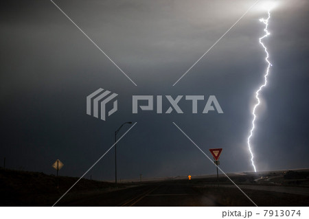 Lightning above a road 7913074