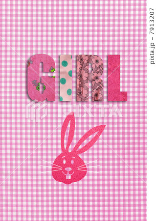 Gingham design with the word girl and a pink rabbit Gingham design with the word girl and a pink rabbit 7913207