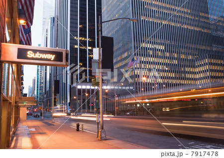 Illuminated subway sign at dusk, New York City, USA 7917478