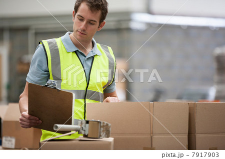 Man checking cardboard boxes 7917903