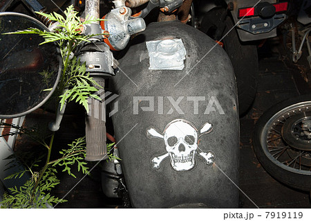 Skull and crossbones on motorbike fuel tank 7919119