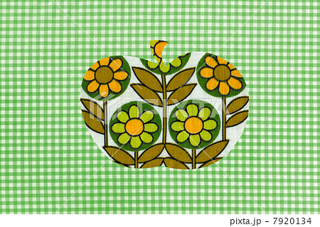 Floral apple on green gingham background Floral apple on green gingham background 7920134