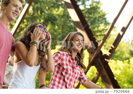 Three friends on bridge Three friends on bridge 7920666