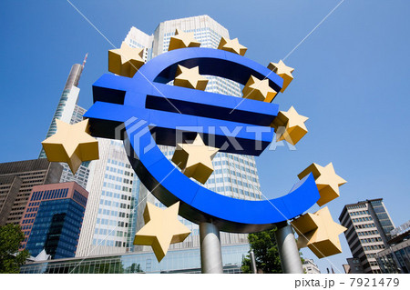 Euro sign outside European Central Bank, Frankfurt, Germany 7921479